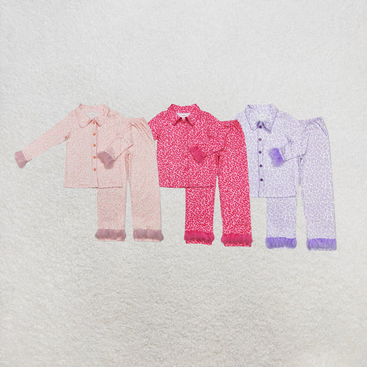RTS NO MOQ Sibling Adult Women Button Up Top Pants Fur Sleeve Pajamas Sets
