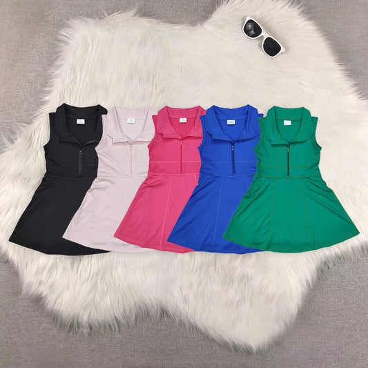 RTS NO MOQ Sibling babygirl clothes solid color zipper yoga sleeveless dress