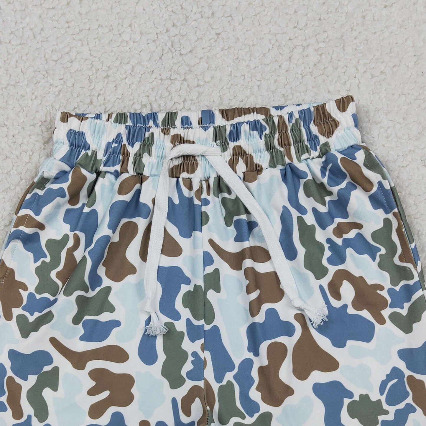 RTS NO MOQ milk silk SS0873 Baby Boys Brown Blue Camo Pockets Shorts Bottom