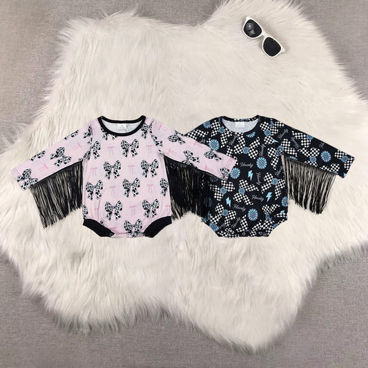 RTS Sibling baby girls clothes bow long Sleeve rompers
