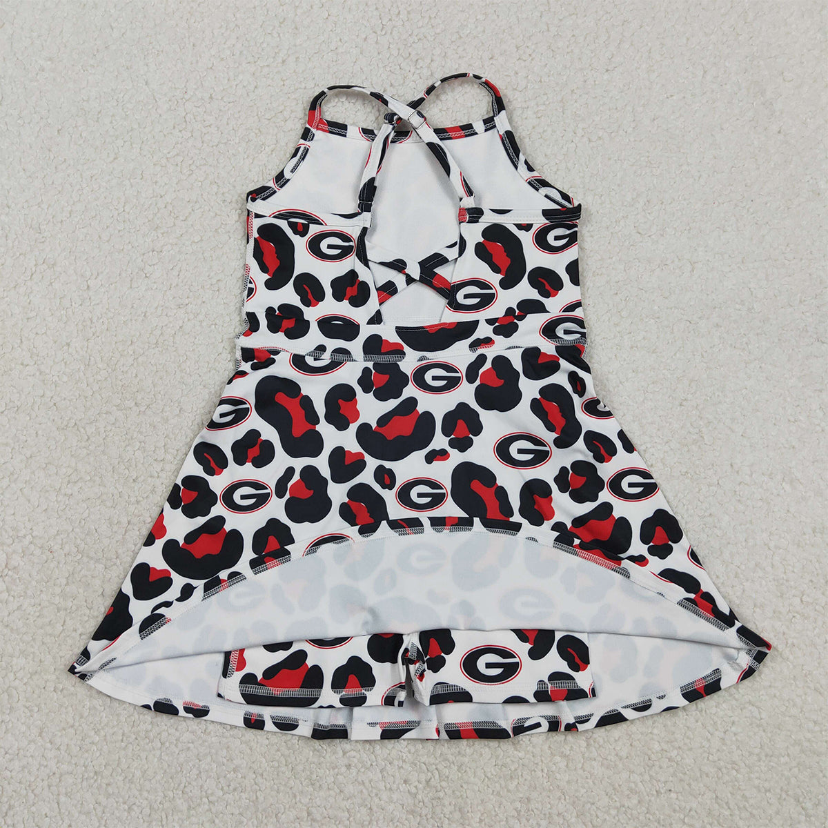 RTS NO MOQ GSD3632 Baby Girls Strap Knee-Length Dress Black Red Leopard Team Yoga Dress