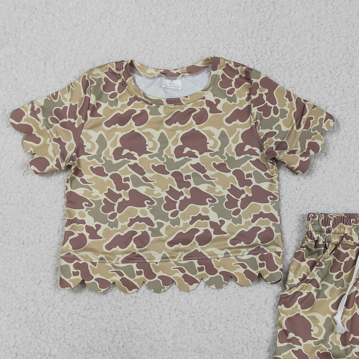 RTS NO MOQ GSSO3224 Baby Girls Camouflage Top with Scallop Shorts Outfit Set
