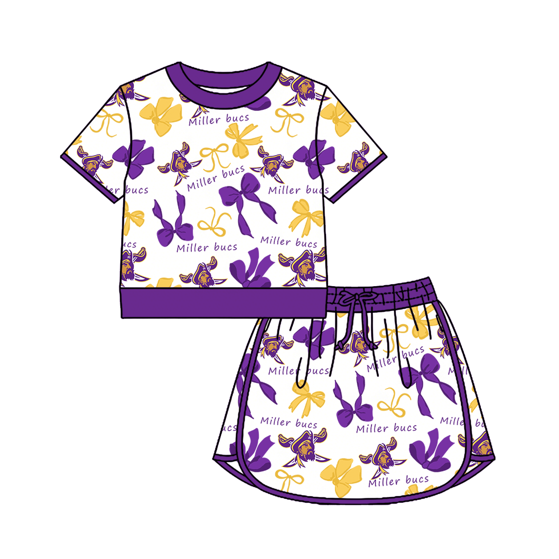 custom moq 5 mix size XY070109 Baby Girls Bow Sleeveless Short Skort Team Outfit Set