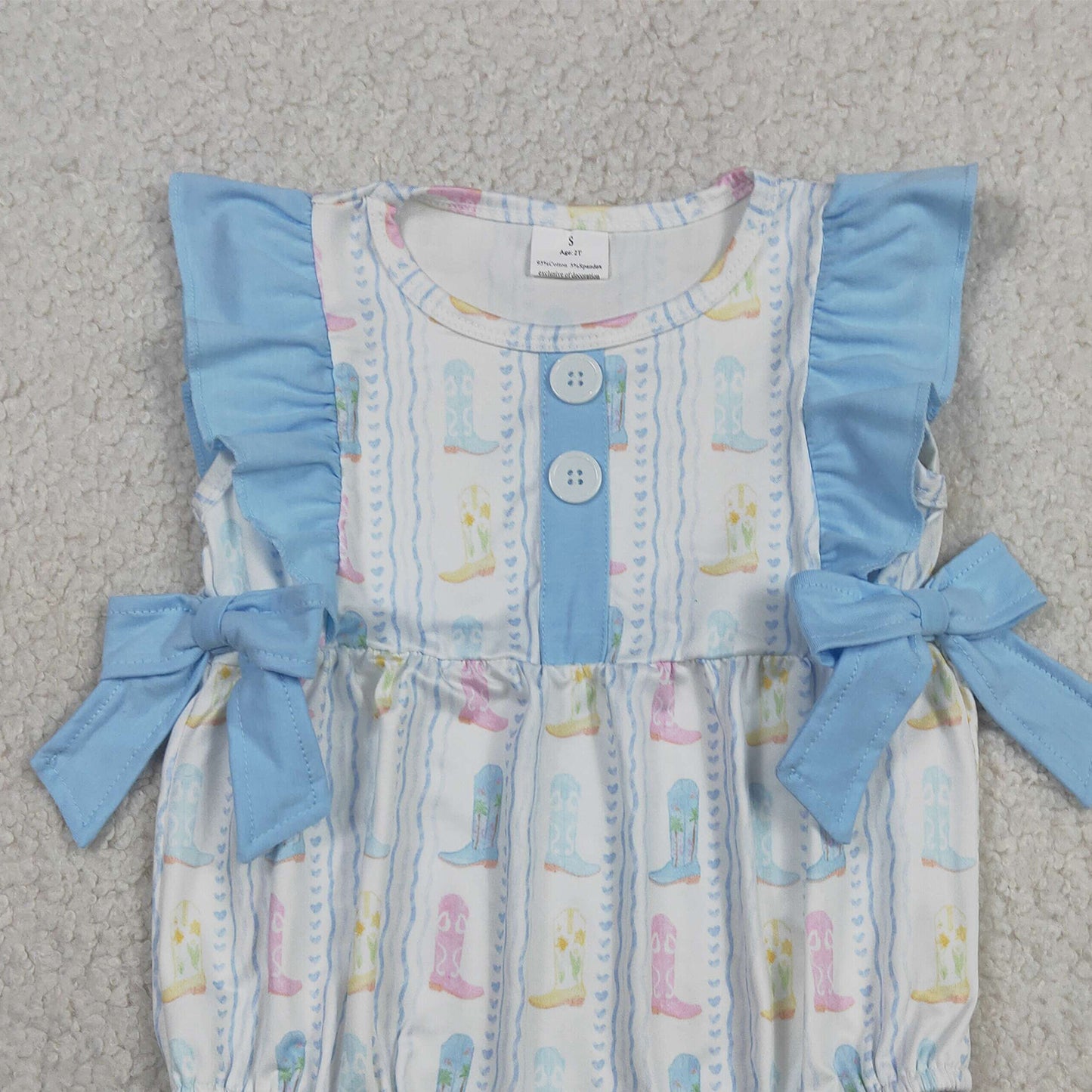 RTS NO MOQ SR4088 Baby Girls Cute Western Colorful Boots Stripe Button Ruffle Rompers