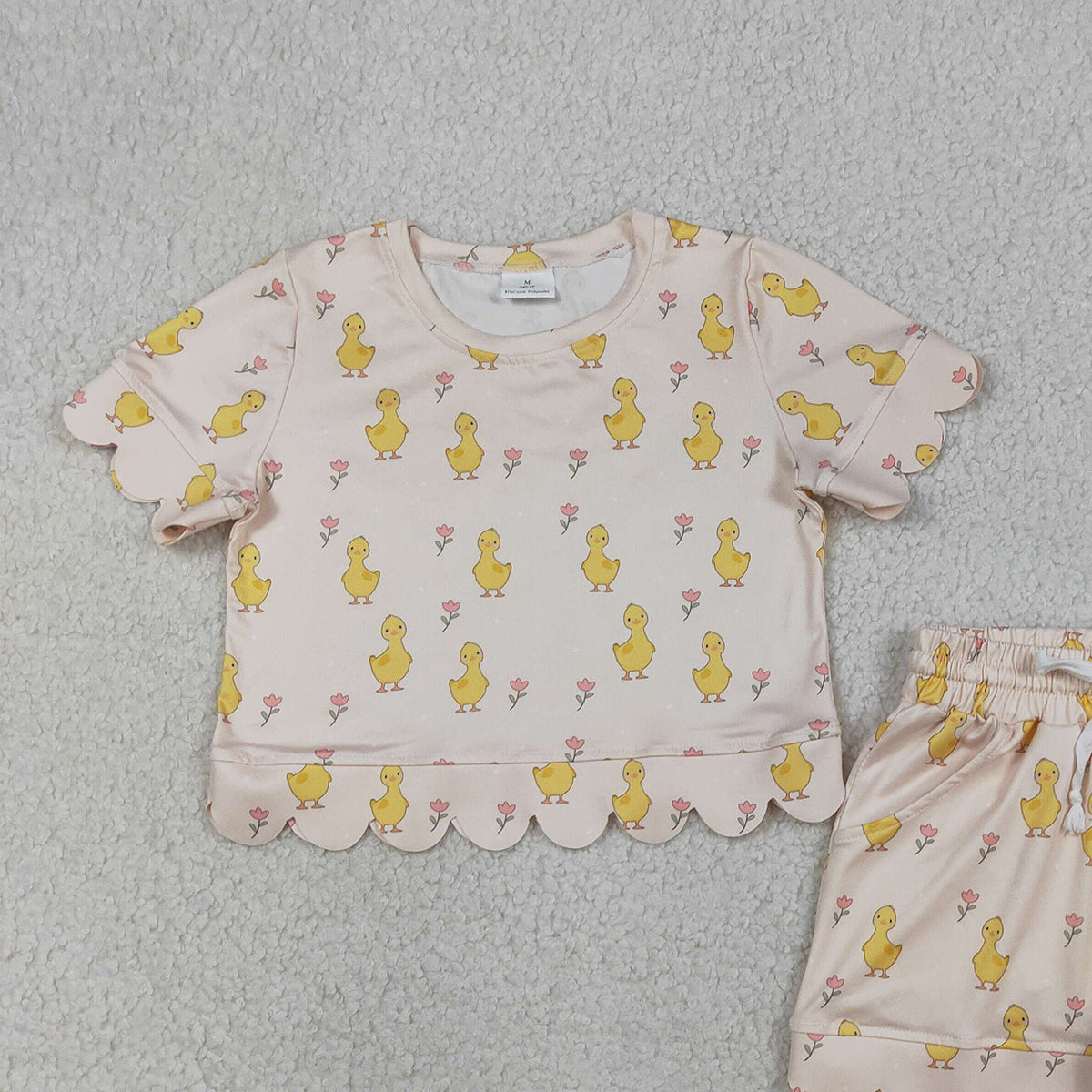 RTS NO MOQ GSSO3281 Baby Girls Flowers  Print Scallop Top And Shorts Set Cute Outfit