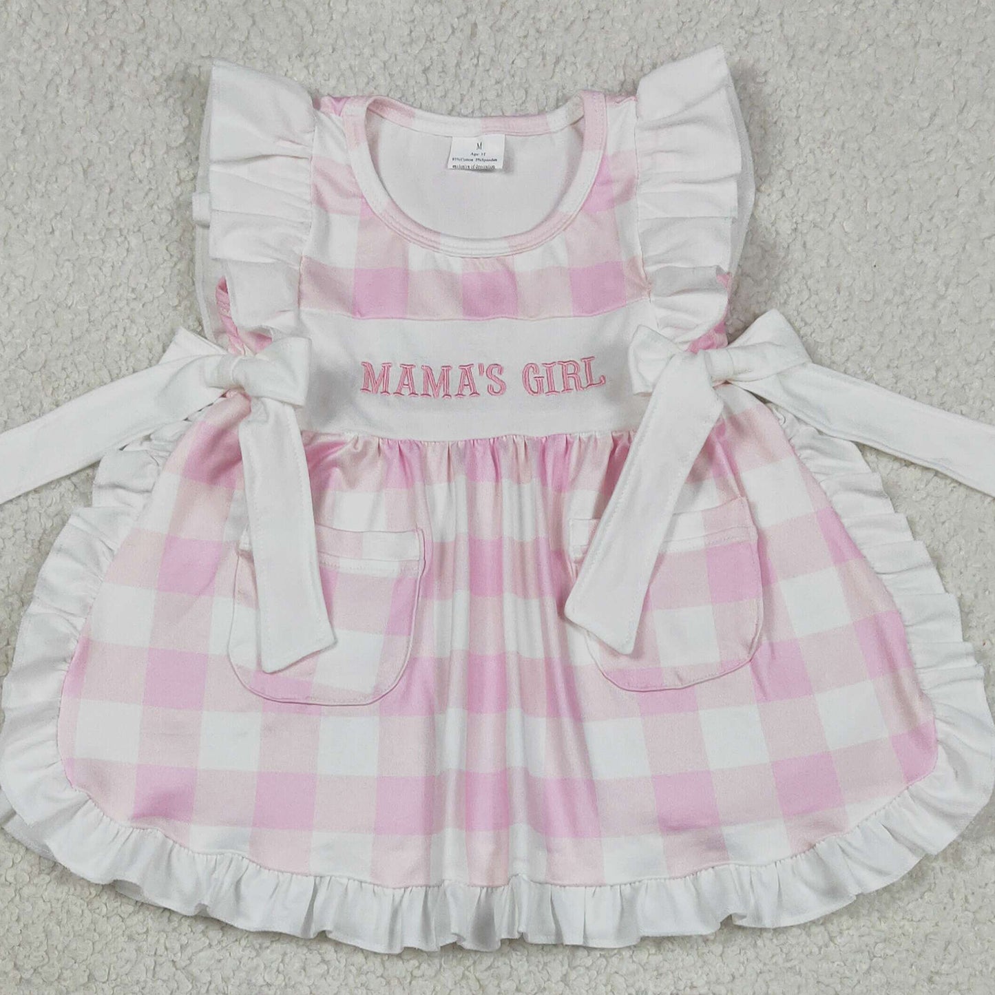 RTS NO MOQ GBO0495 milk silk Baby Girls Mama's Girl Embroidery Pink Checked Tunic Bummies Set