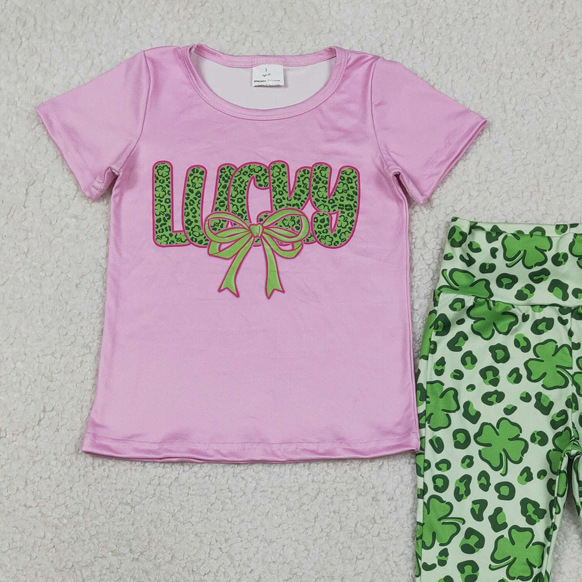 RTS NO MOQ GSPO2104 Baby Girls St. Patrick's Day Outfit Set Clover Bow Lucky Top with Bell Bottom Pants Cute Baby Girl Clothing Set