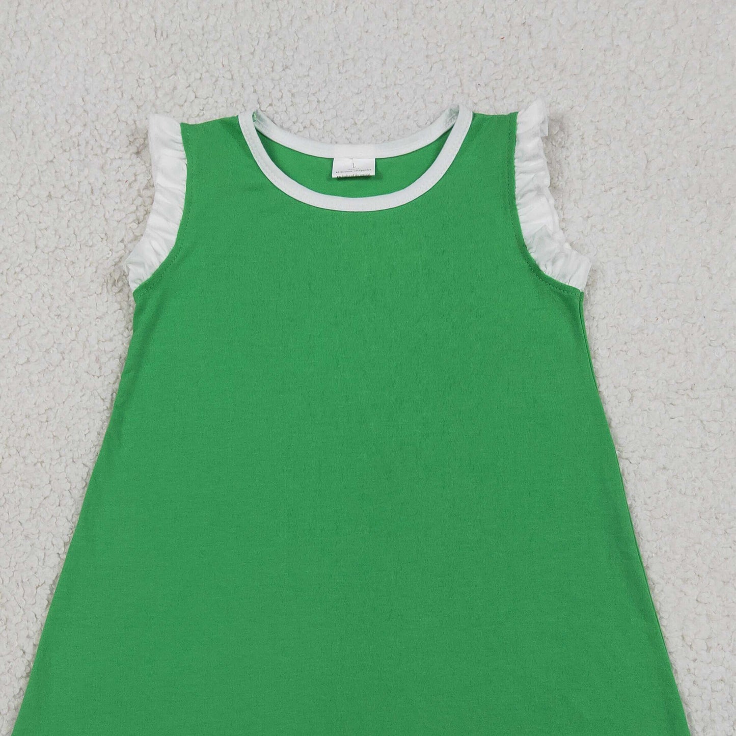 RTS NO MOQ cotton GSD4055 Baby Girls Green Sleeveless Scallop Trim Knee Length Dress