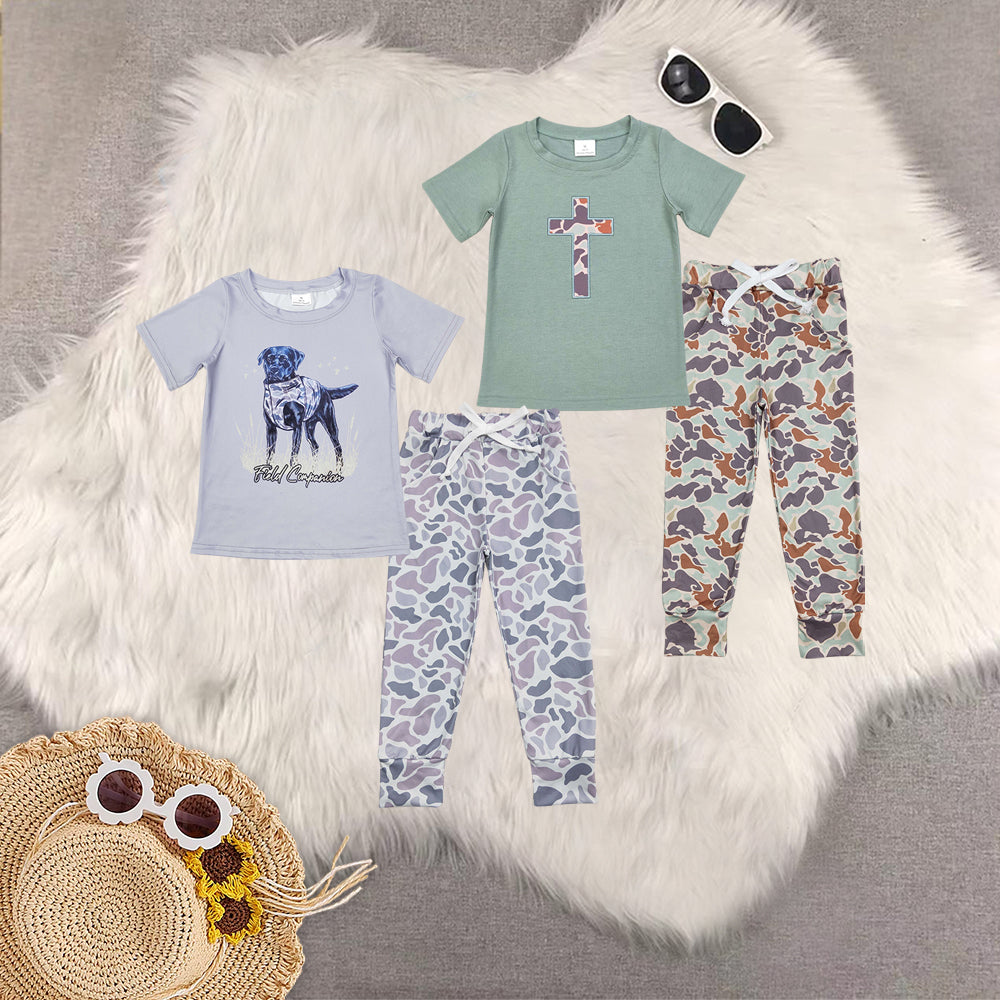 RTS NO MOQ Sibling baby boy clothes short-sleeved top camouflage trousers sets