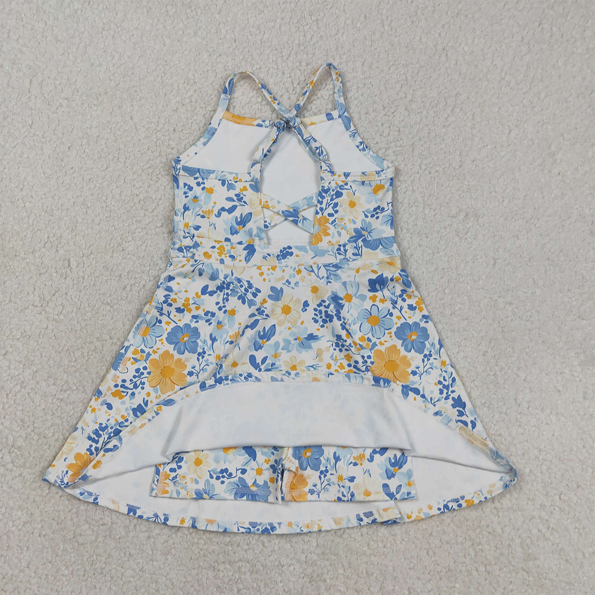 RTS NO MOQ GSD3565 Baby Girls Colorful Flowers Strap Yoga Shorts Ruffle Knee-Length Dress