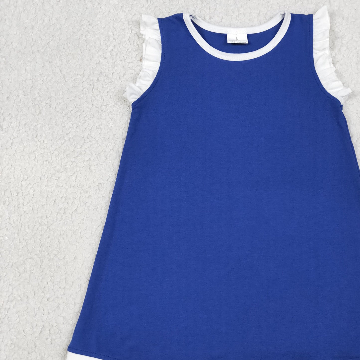 RTS NO MOQ cotton GSD4053 Baby Girls Dark blue Sleeveless Scallop Knee-Length Dresses Summer Girl's Clothes