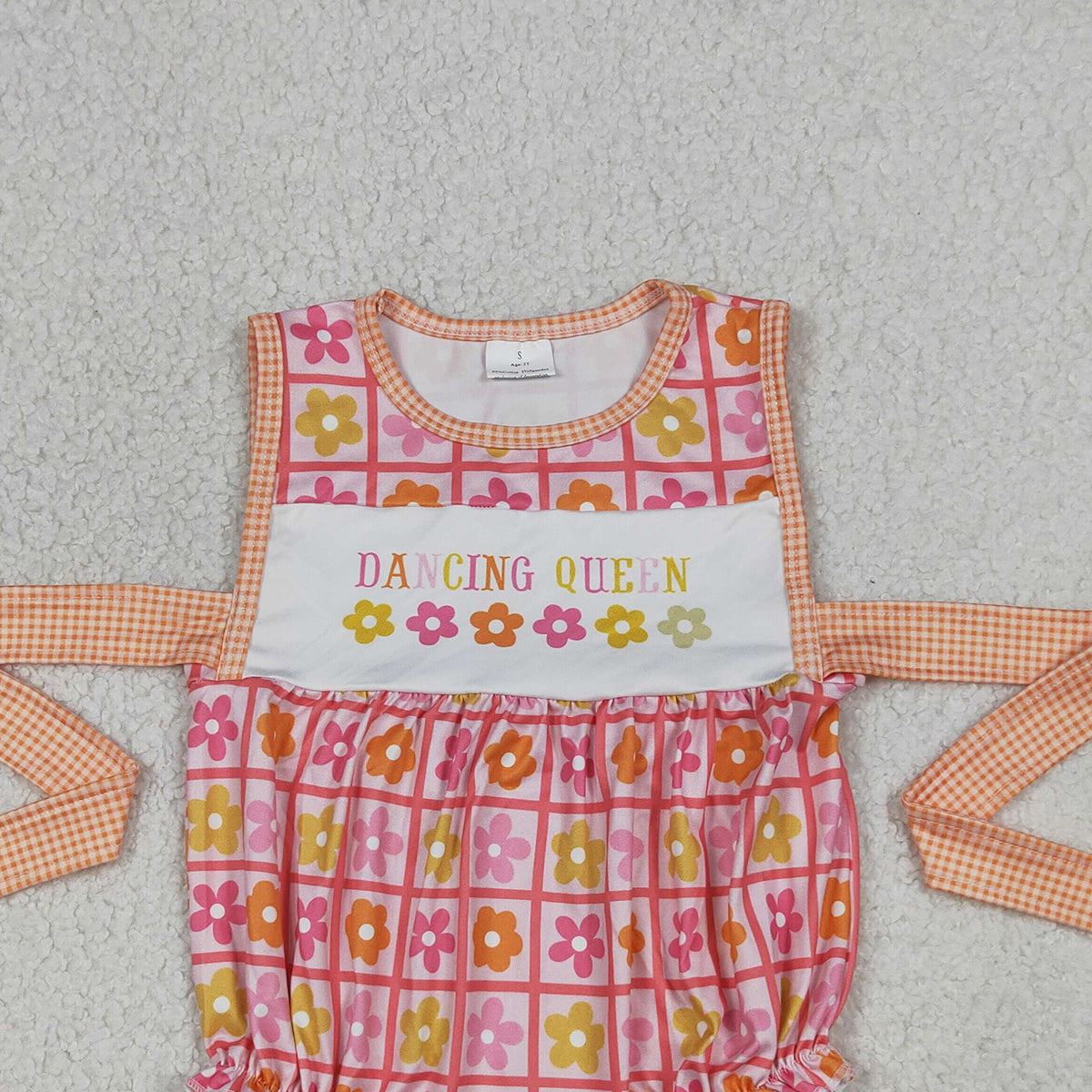 RTS NO MOQ SR4018 Baby Girls Checked Rompers with Ruffle Belt Dancing Queen Print Floral Design Baby Girl's Outfit Rompers for Infants