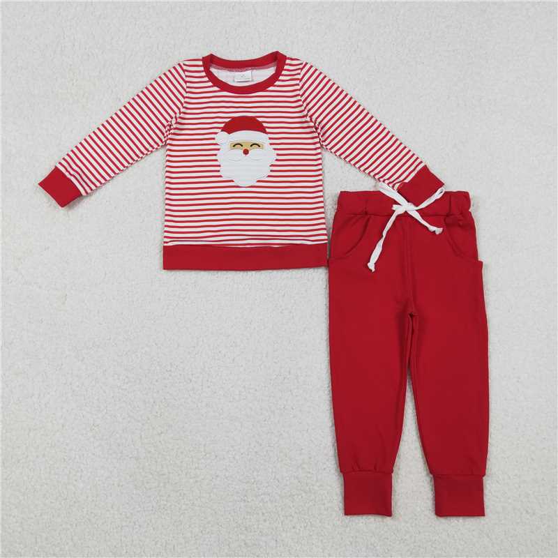 Baby Kids Christmas Santa 2-Piece Collection - Red Polka Ruffle Set & Red Stripe Jogger Set