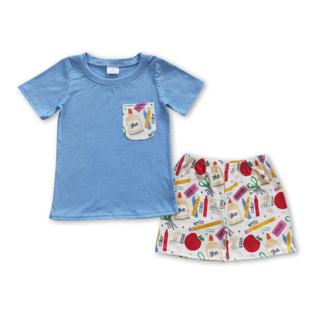 RTS NO MOQ Sibling Baby Boys Back To School Shorts Clothes Sets