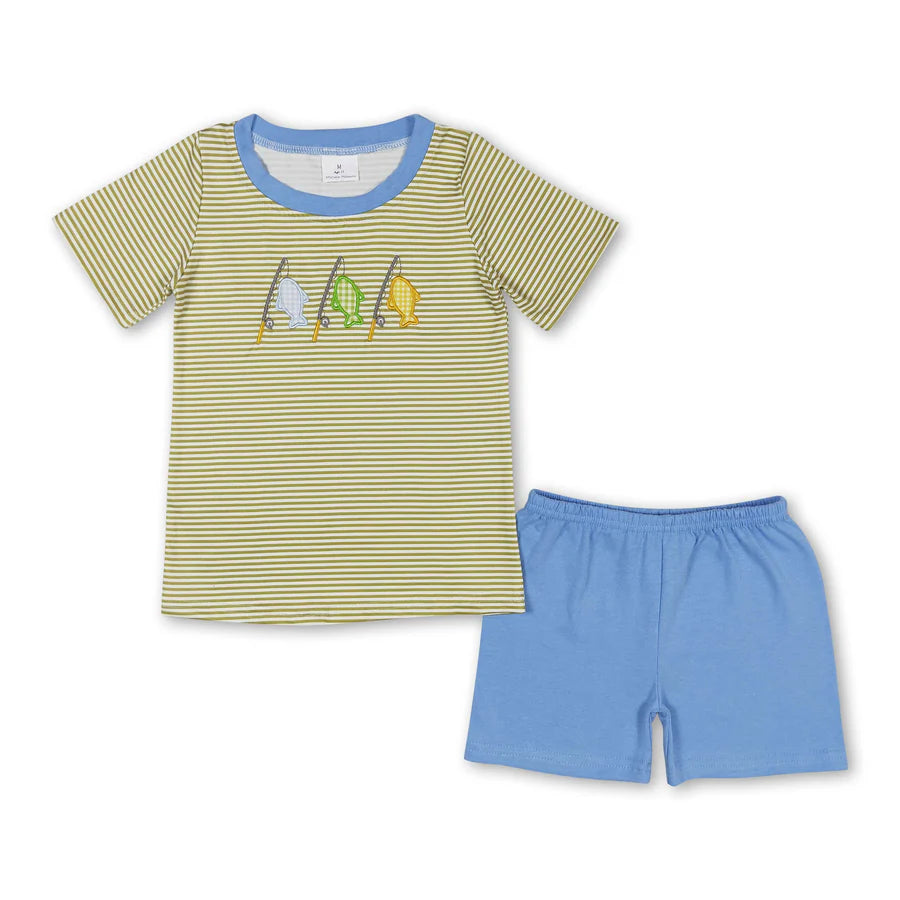 RTS NO MOQ Sibling Baby Boys Leopard Duck Green Shirt Shorts Outfits Clothes Sets