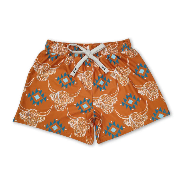 RTS NO MOQ（In Stock)Baby Boys Western Cow Aztec Trunks Bottoms Swimsuits