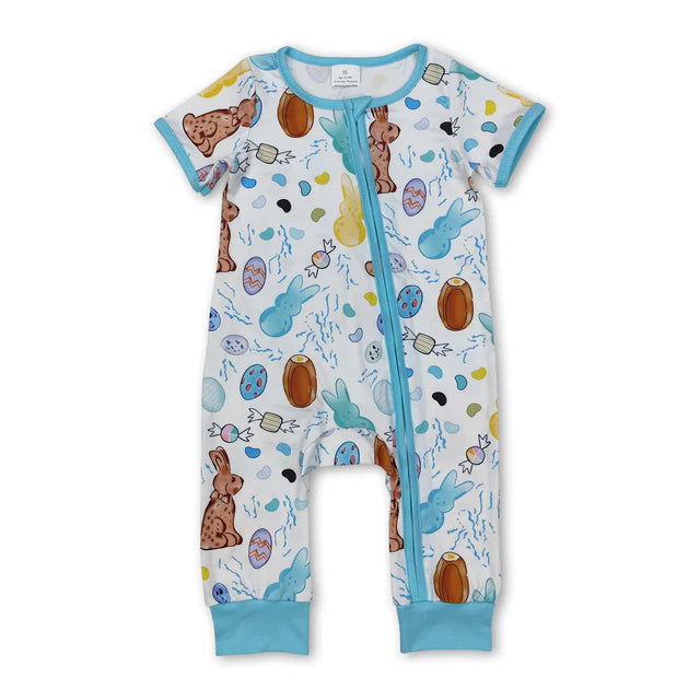 RTS NO MOQ Sibling Baby Infant Boys abbits Zip Rompers