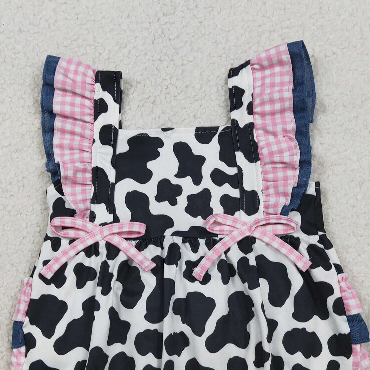 RTS NO MOQ SR3898 Baby Girls Western Cow Print Ruffle Rompers Cute Outfit