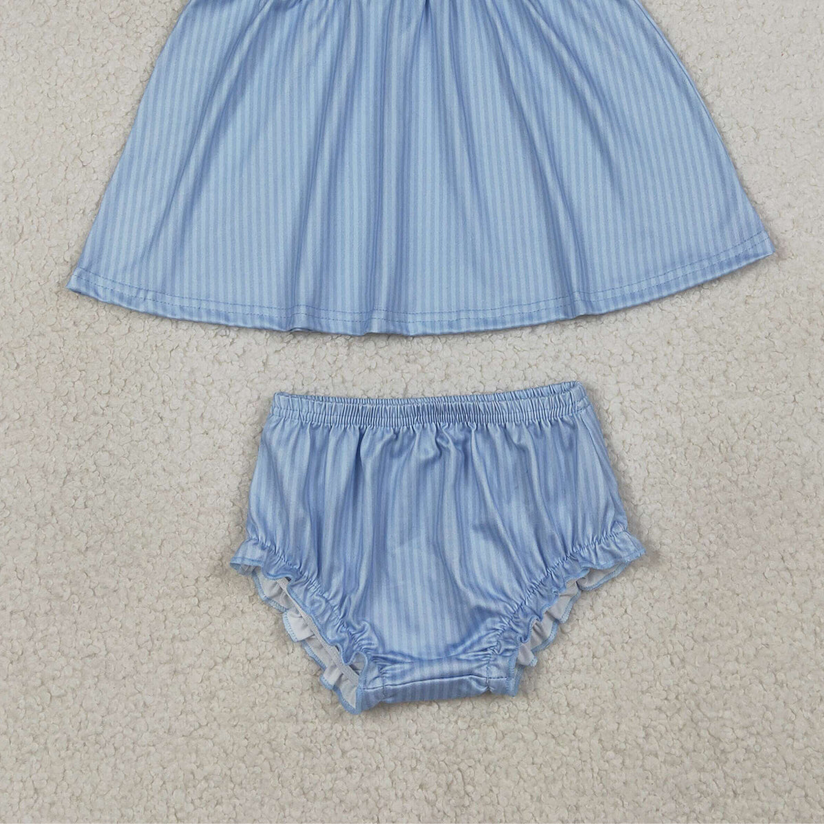 RTS NO MOQ GBO0486 Baby Girls Blue Stripe Tunic Bummies Clothes Sets with Embroidery Bows for Infants