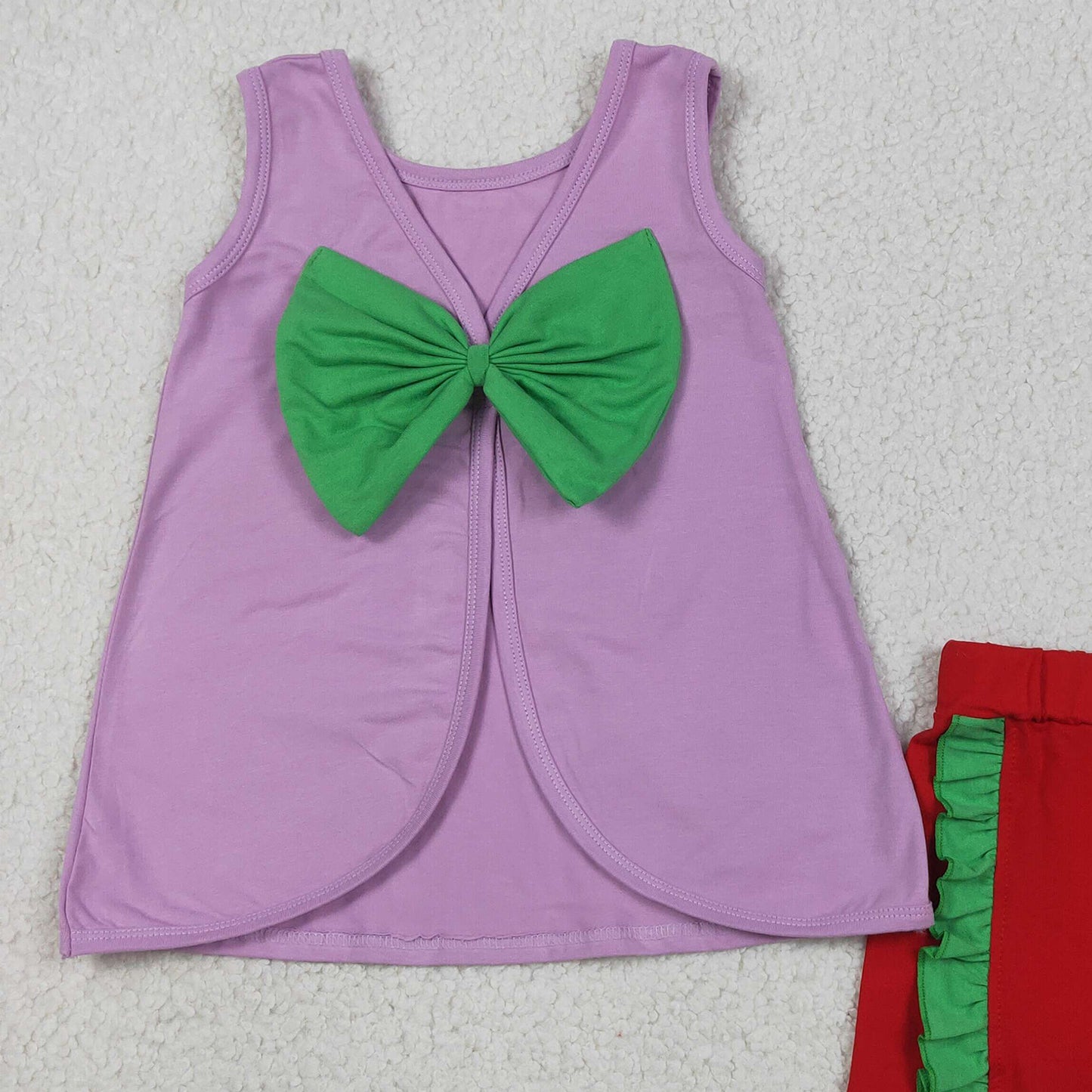 RTS NO MOQ GSSO3465 Baby Girls Purple Sleeveless Back Bow Red Shorts Outfit Sets