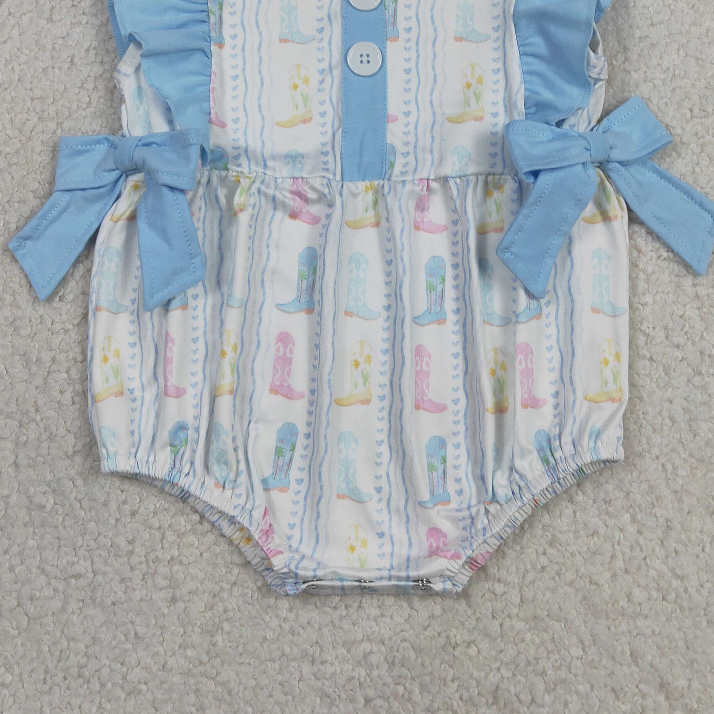 RTS NO MOQ SR4088 Baby Girls Cute Western Colorful Boots Stripe Button Ruffle Rompers