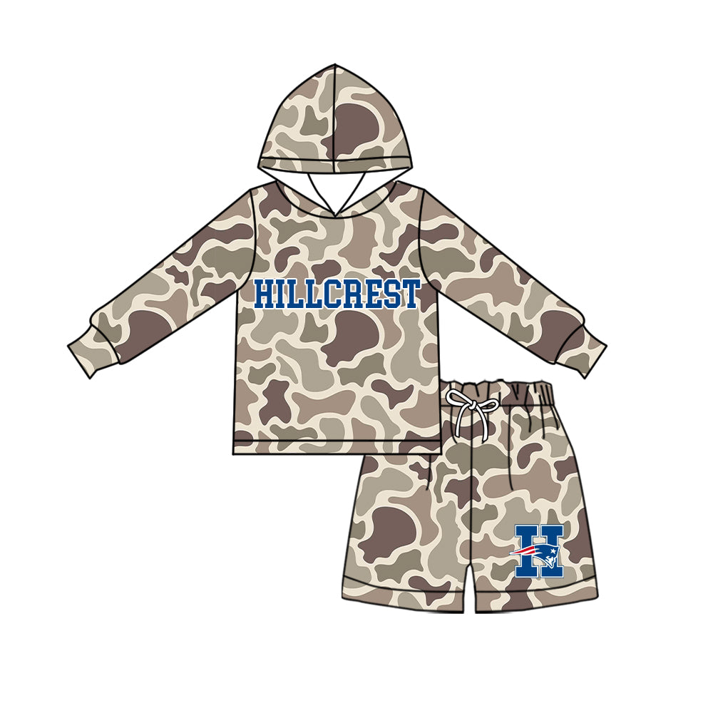 custom moq 5 mix size XY072209 Baby Kids Camo Long Sleeve Hoodie Top Shorts Team Clothes Set