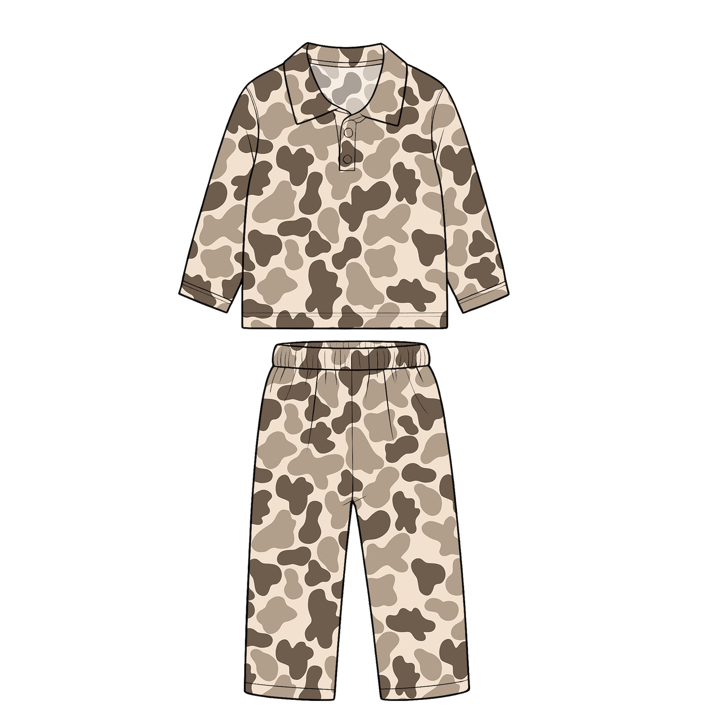 custom moq 5 mix size XY072906 Baby Kids Camo Print Long Sleeve Top Straight Leg Pants Casual Outfit Set