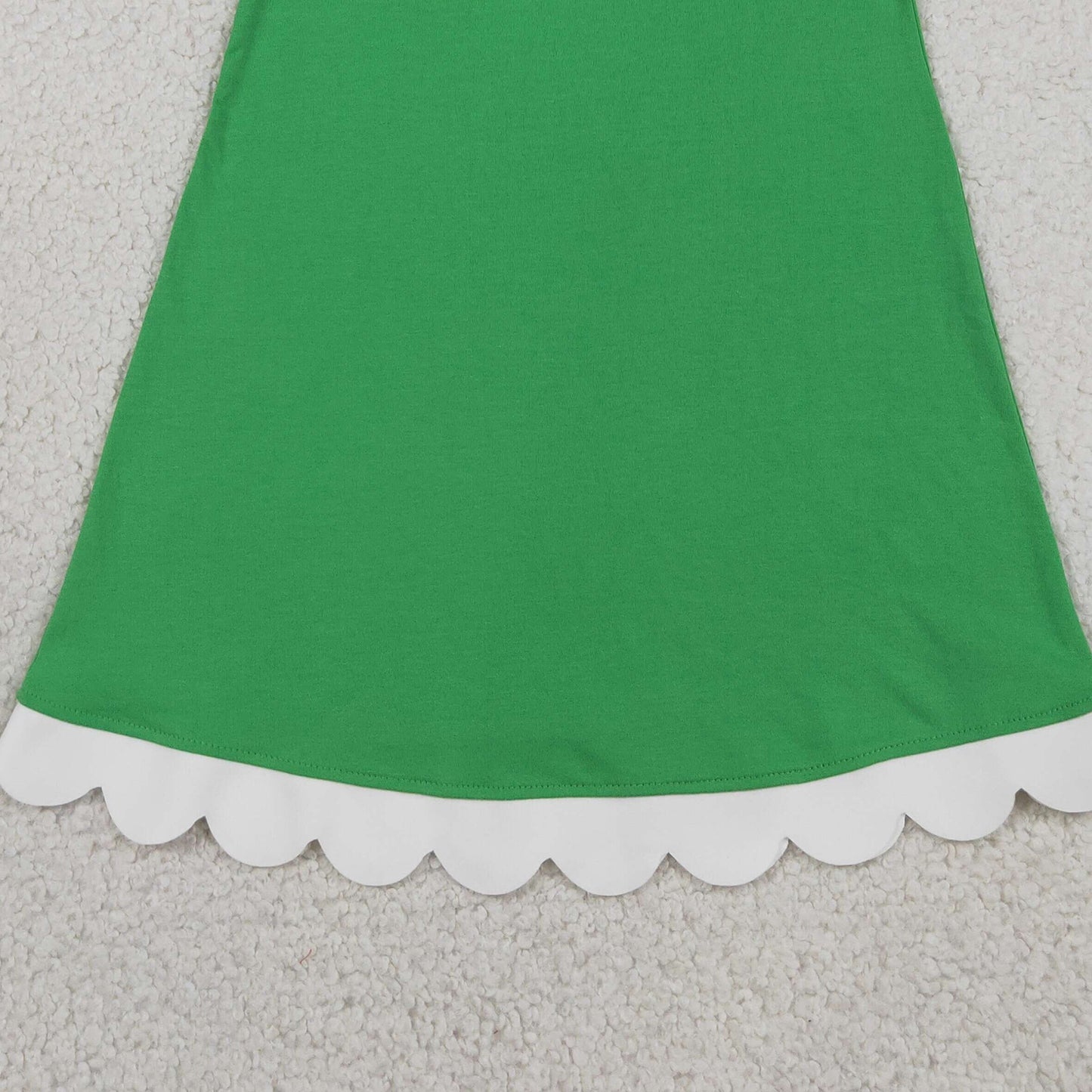 RTS NO MOQ cotton GSD4055 Baby Girls Green Sleeveless Scallop Trim Knee Length Dress