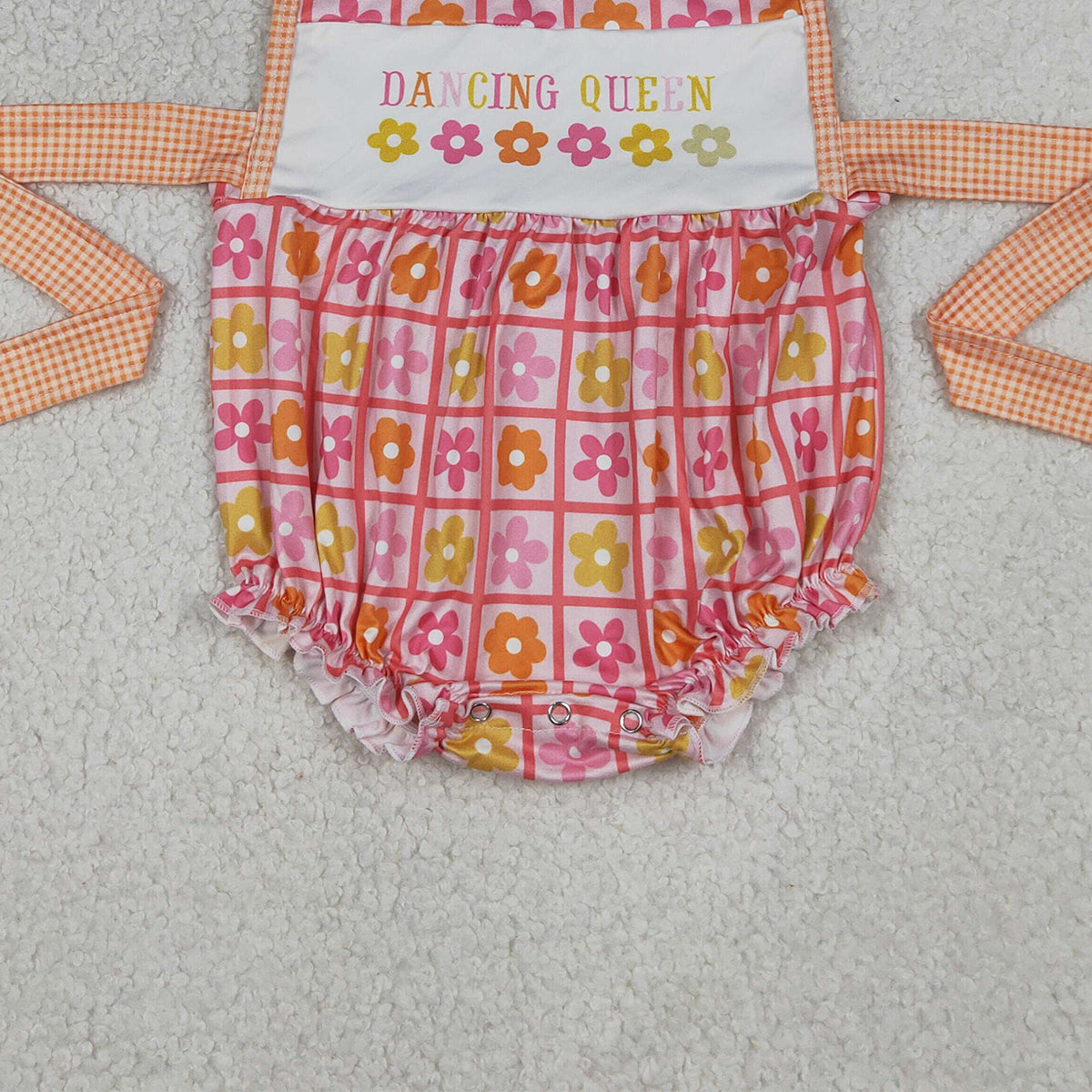 RTS NO MOQ SR4018 Baby Girls Checked Rompers with Ruffle Belt Dancing Queen Print Floral Design Baby Girl's Outfit Rompers for Infants