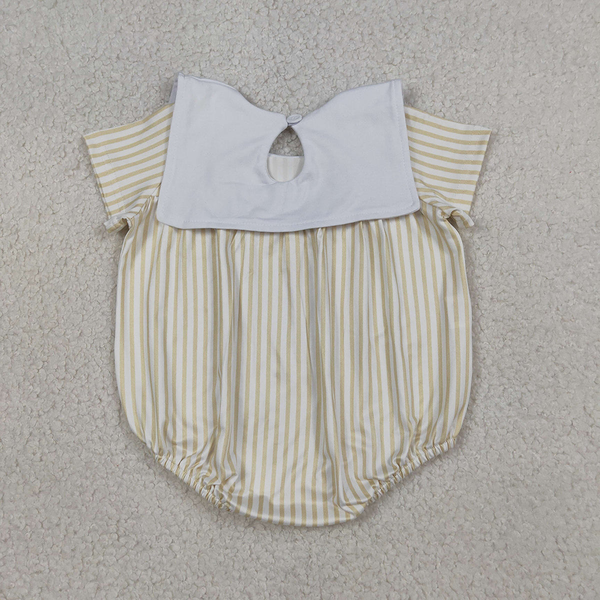 RTS NO MOQ SR3802 Embroidery Cross Baby Boys Sleeveless Romper with Yellow Stripe