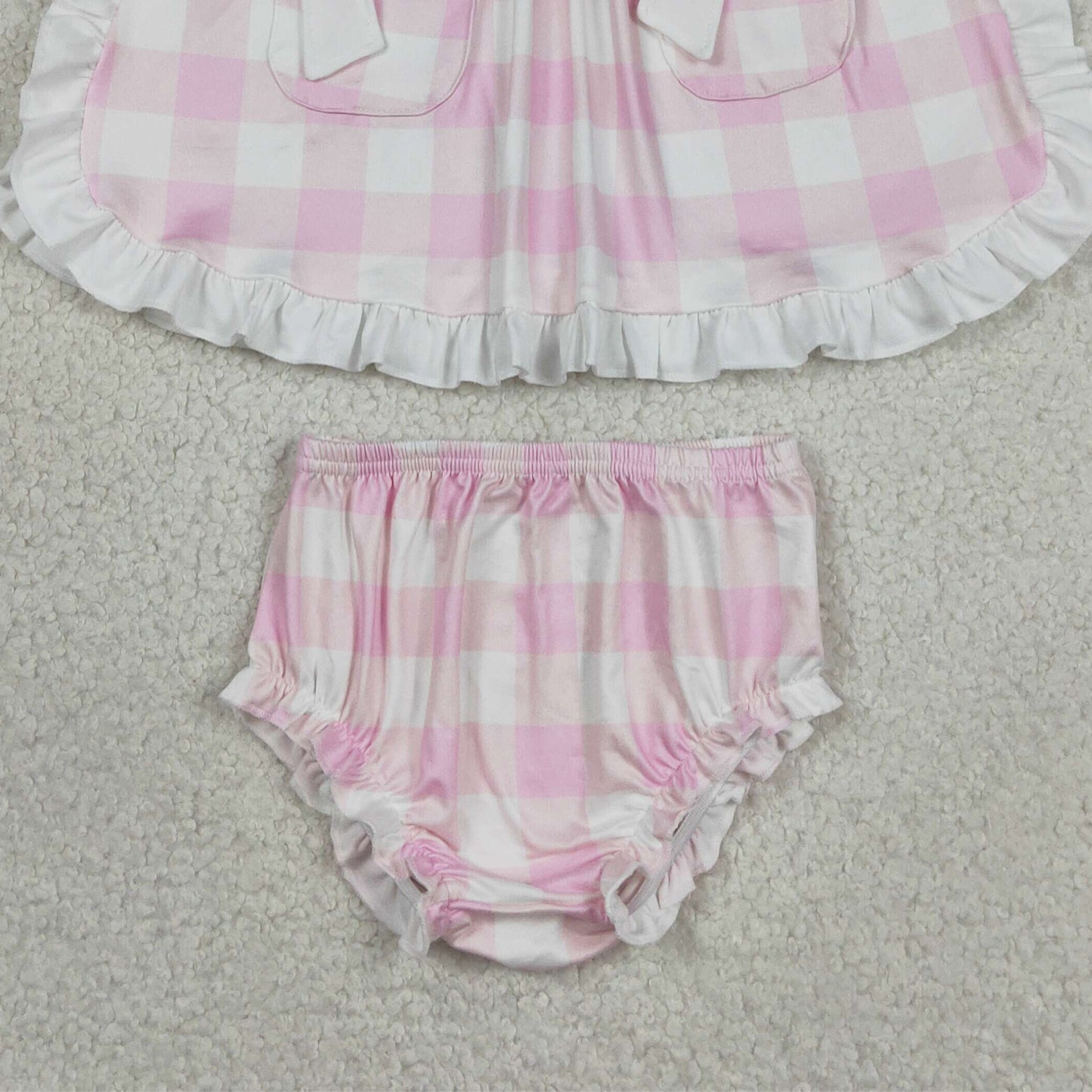 RTS NO MOQ GBO0495 milk silk Baby Girls Mama's Girl Embroidery Pink Checked Tunic Bummies Set