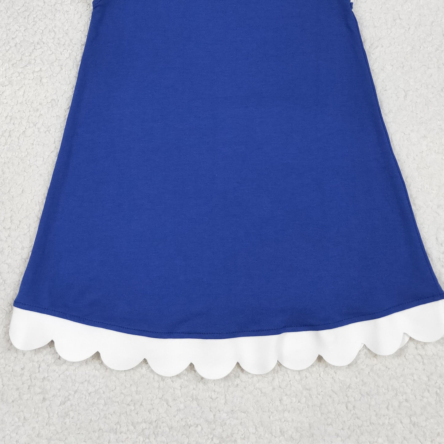 RTS NO MOQ cotton GSD4053 Baby Girls Dark blue Sleeveless Scallop Knee-Length Dresses Summer Girl's Clothes
