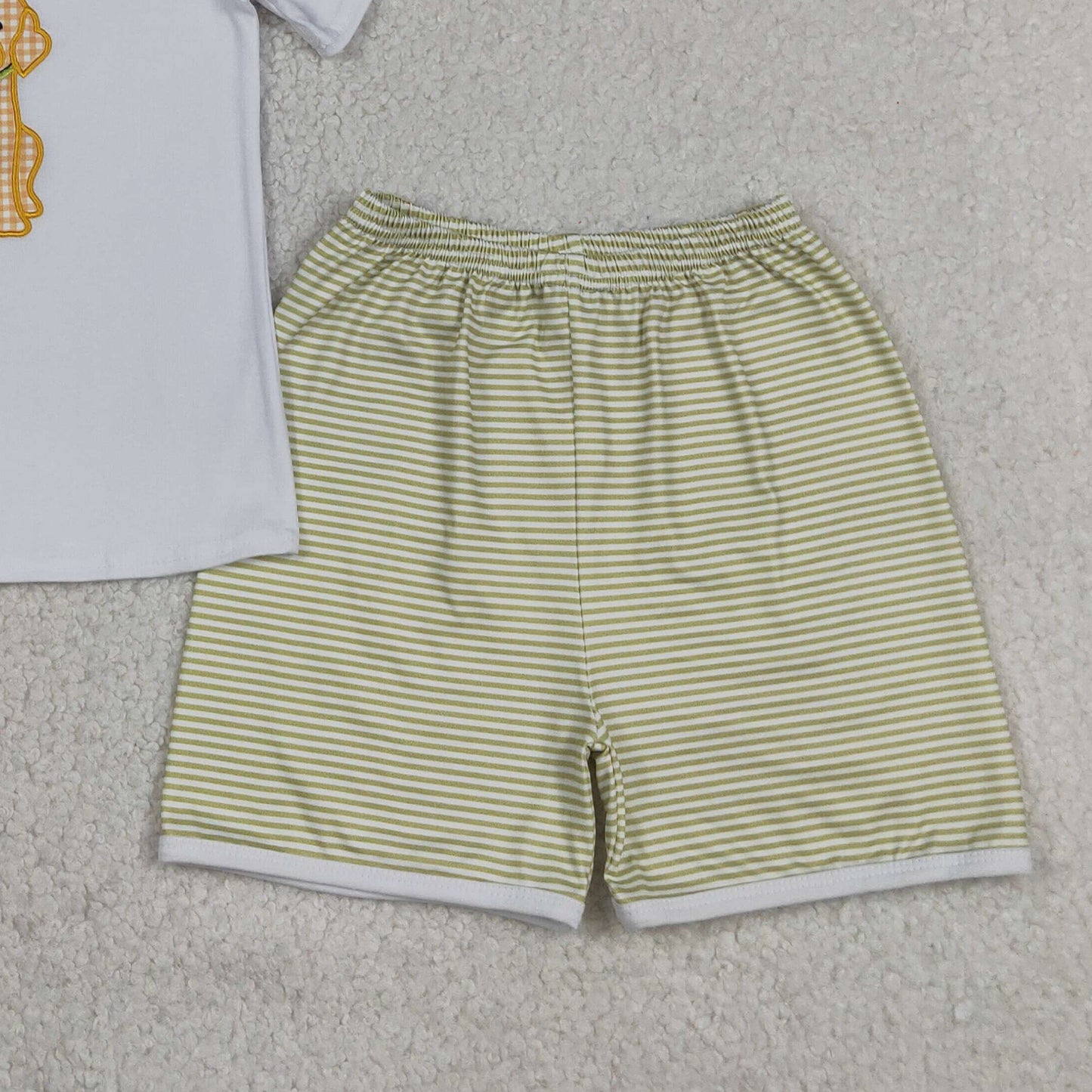 RTS NO MOQ milk silk BSSO2002 Baby Boys Dogs Embroidery Stripe Short Sleeve Hunting Shirt And Shorts Sets