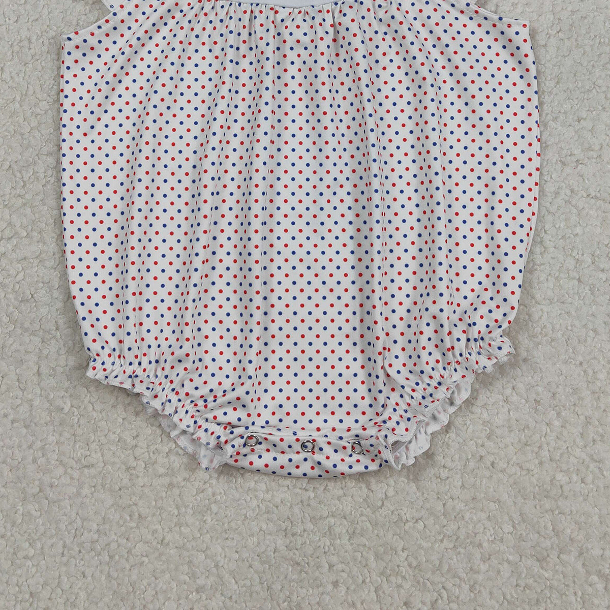 RTS NO MOQ SR3706 Girls Embroidery Bows Rompers with Flutter Sleeves Blue Red Polka Dot Print RuffleBaby Girl's Outfit