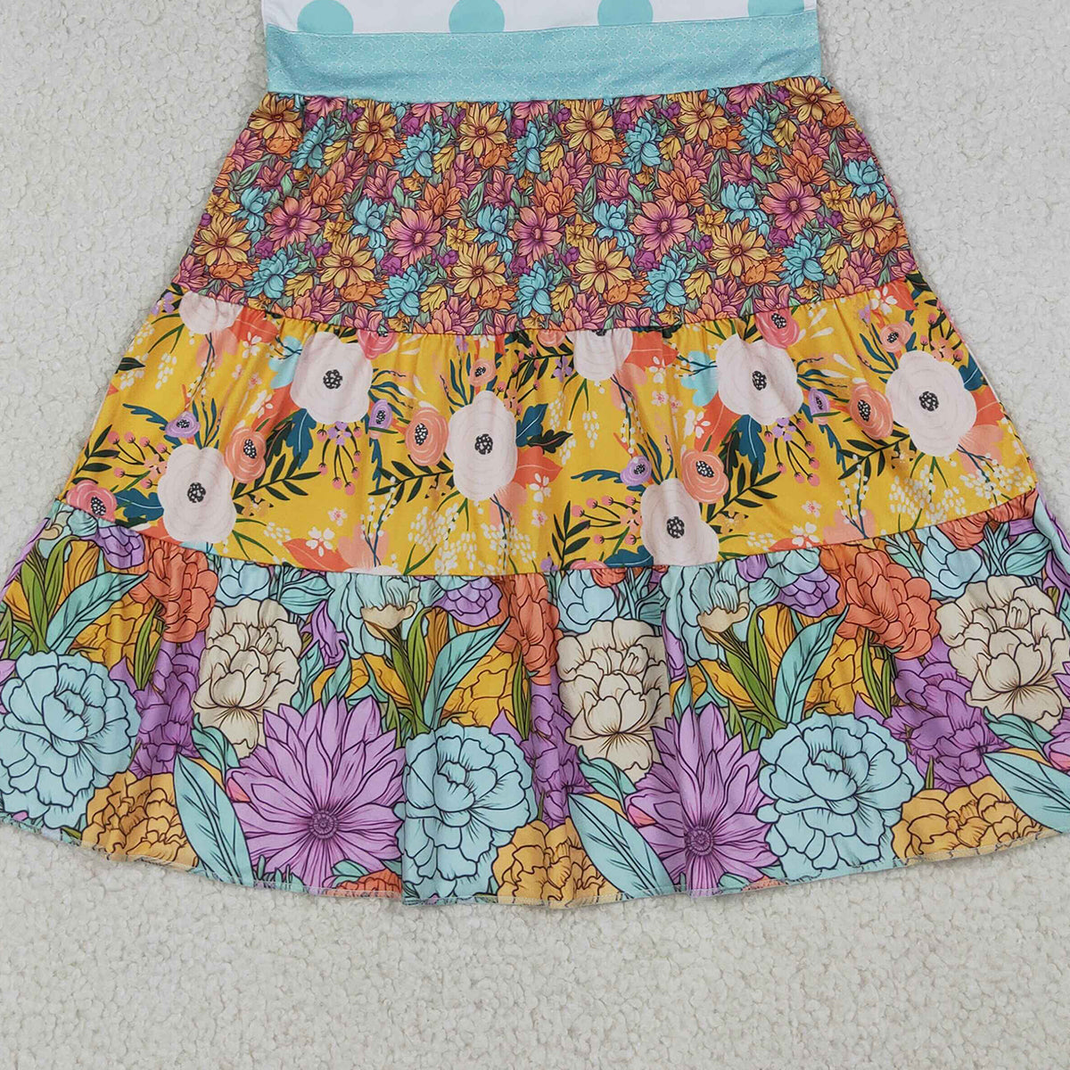 RTS NO MOQ GSD4091 Baby Girls Knee-Length Dress with Colorful Flowers Patchwork And Flutter Sleeves for Spring/Summer(3-4T-10-12T）