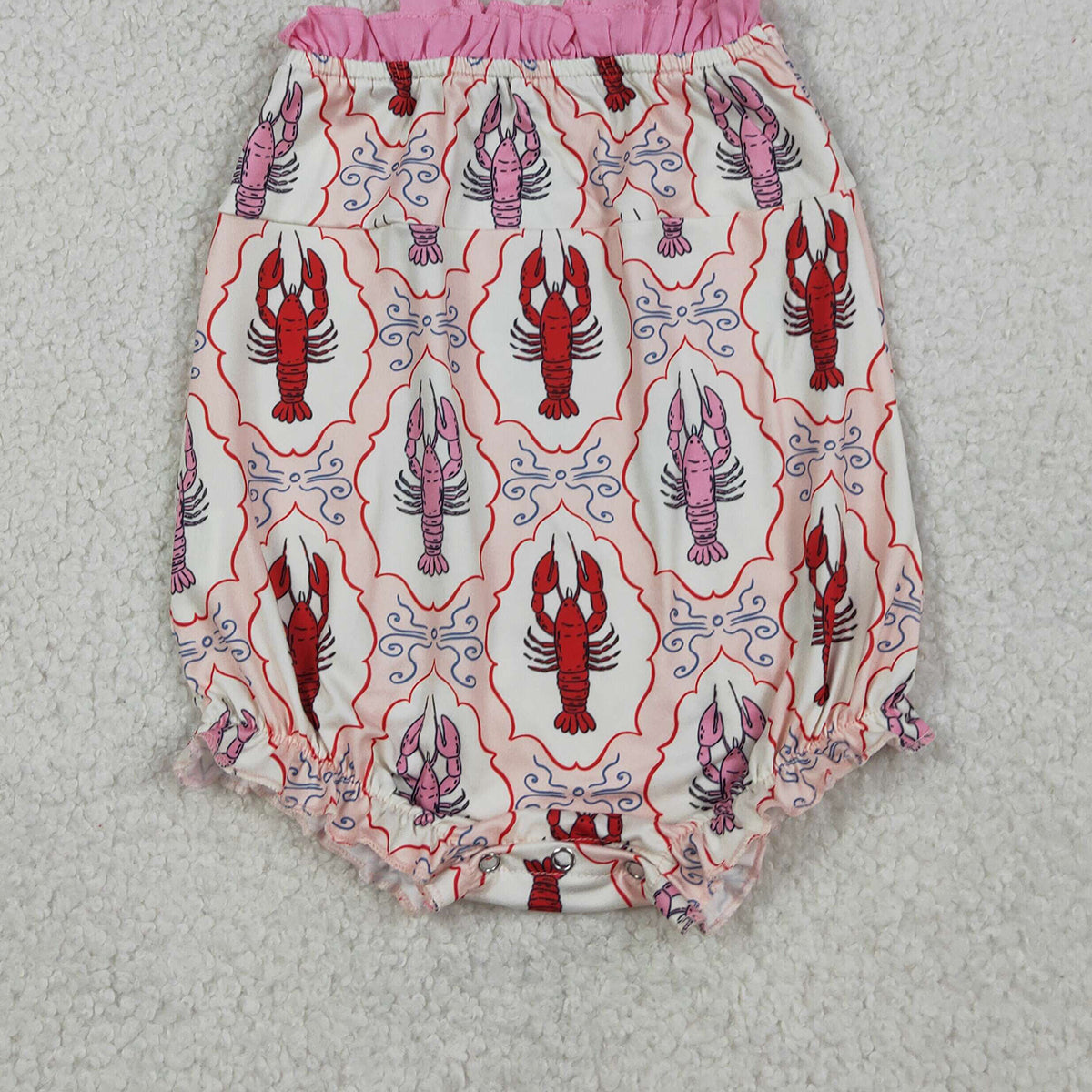 RTS NO MOQ SR4032 Baby Girls Checked Rompers with Strap Bows Crayfishes Print Ruffle Clothes
