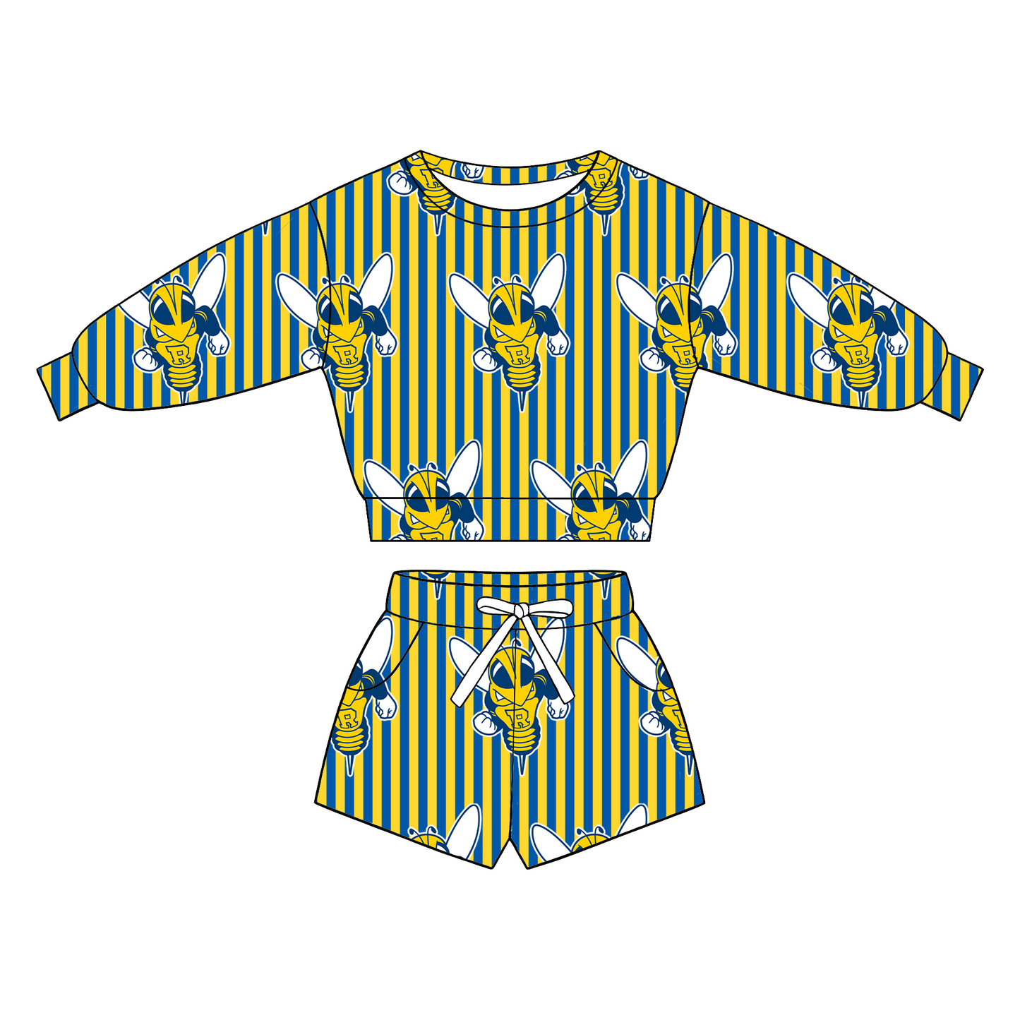 custom moq 5 mix size XY070209 Baby Kids Vertical Stripe Long Sleeve Top Drawstring Shorts Clothes Set