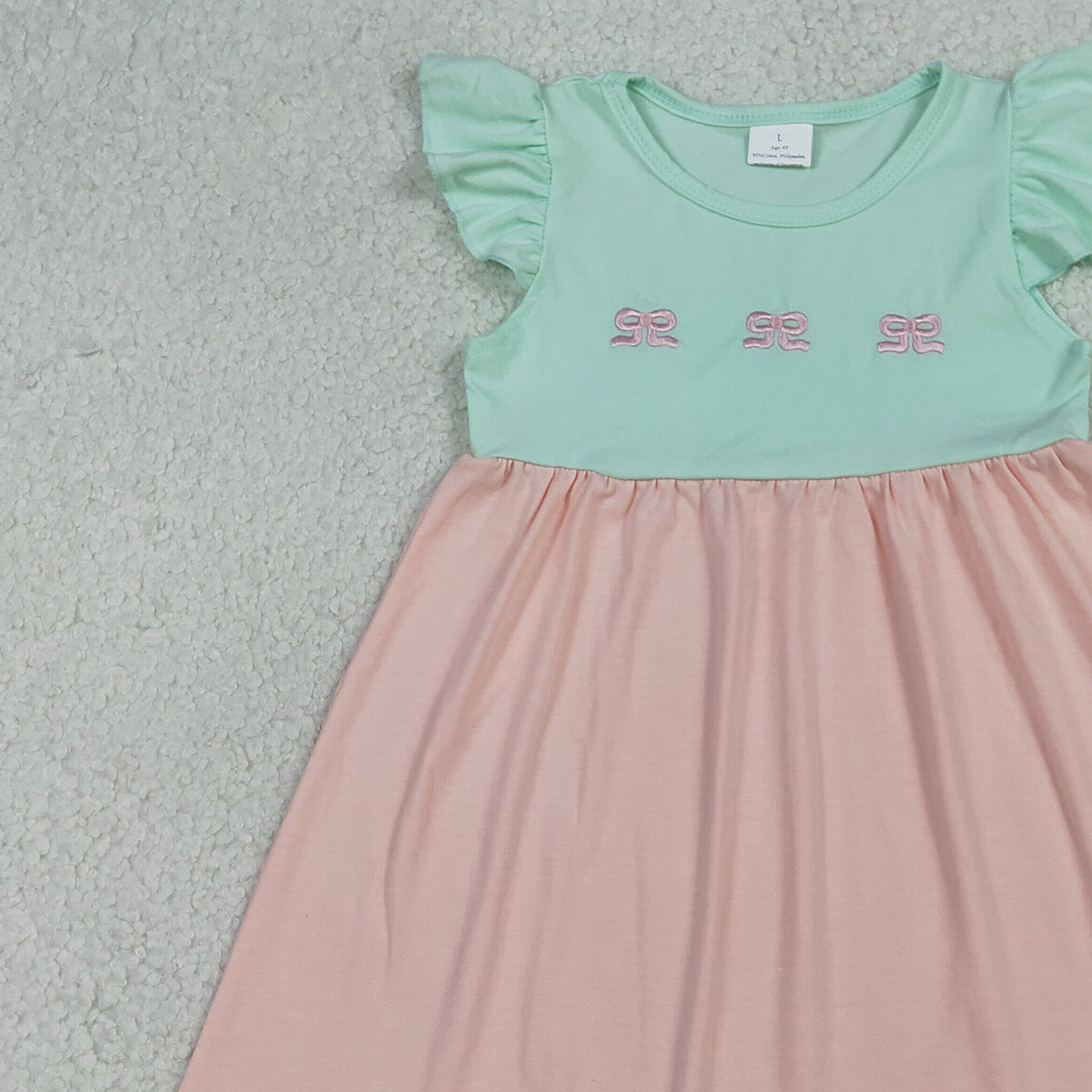RTS NO MOQ GSD3530 Embroidery Baby Girls Bows Flutter Sleeve Patchwork Knee Length Dress