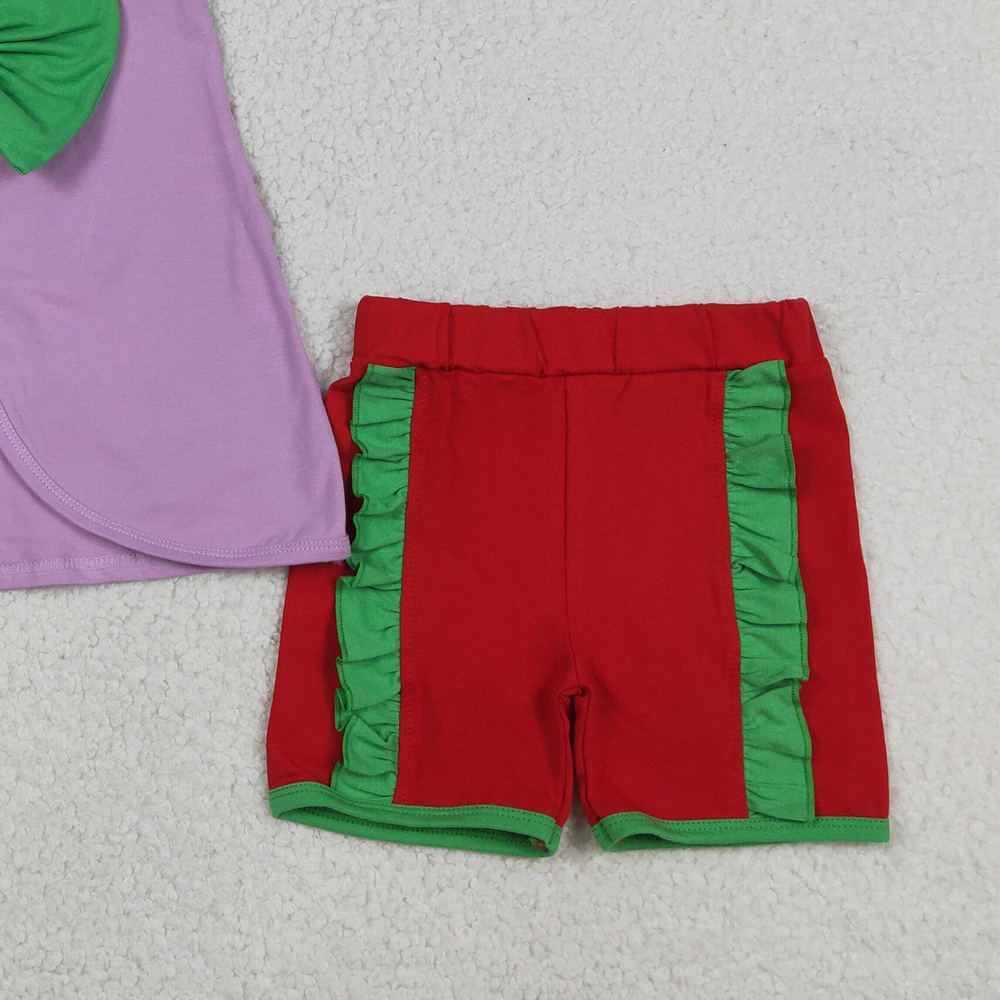 RTS NO MOQ GSSO3465 Baby Girls Purple Sleeveless Back Bow Red Shorts Outfit Sets