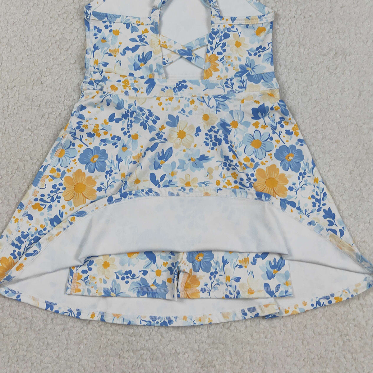 RTS NO MOQ GSD3565 Baby Girls Colorful Flowers Strap Yoga Shorts Ruffle Knee-Length Dress