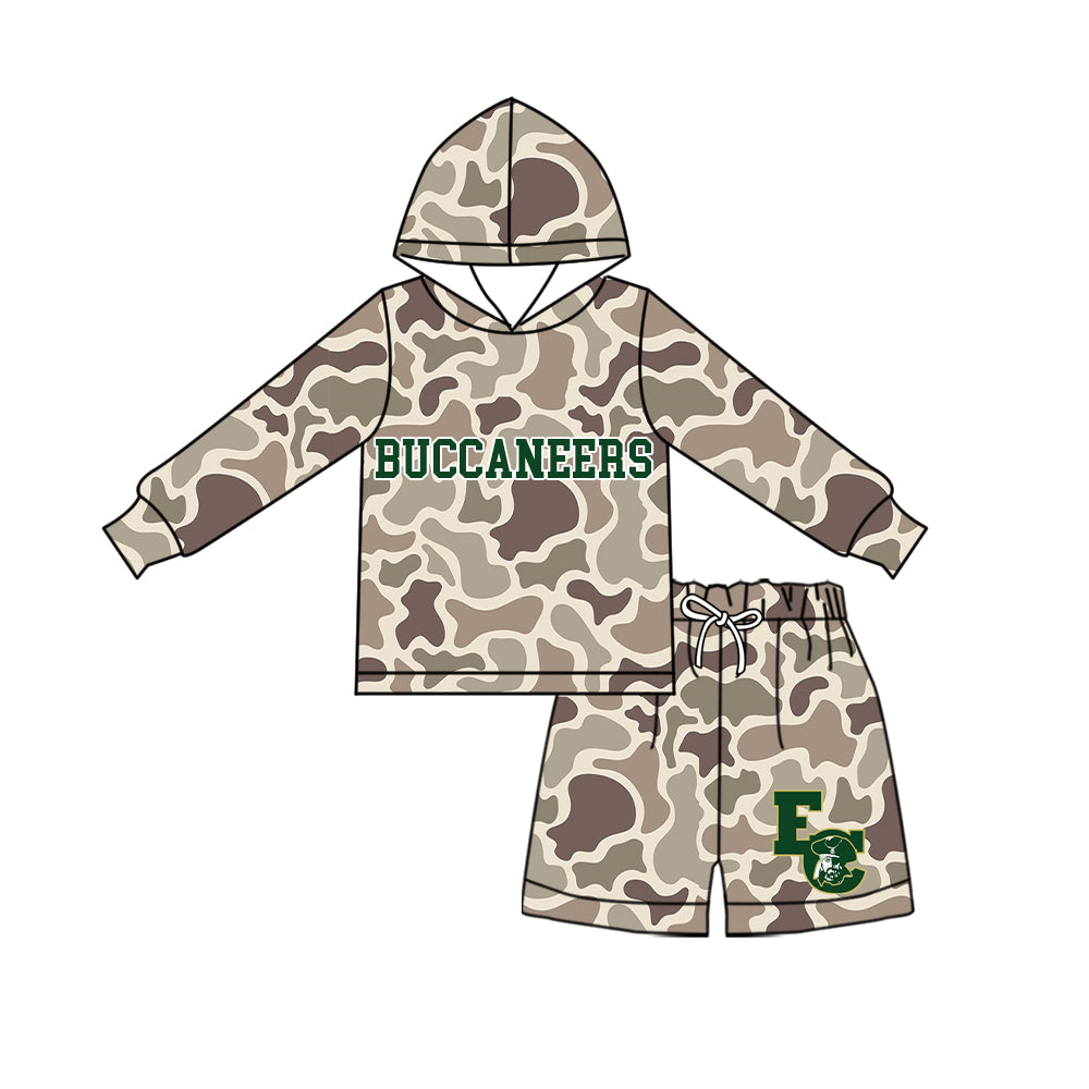 custom moq 5 mix size XY072209 Baby Kids Camo Long Sleeve Hoodie Top Shorts Team Clothes Set
