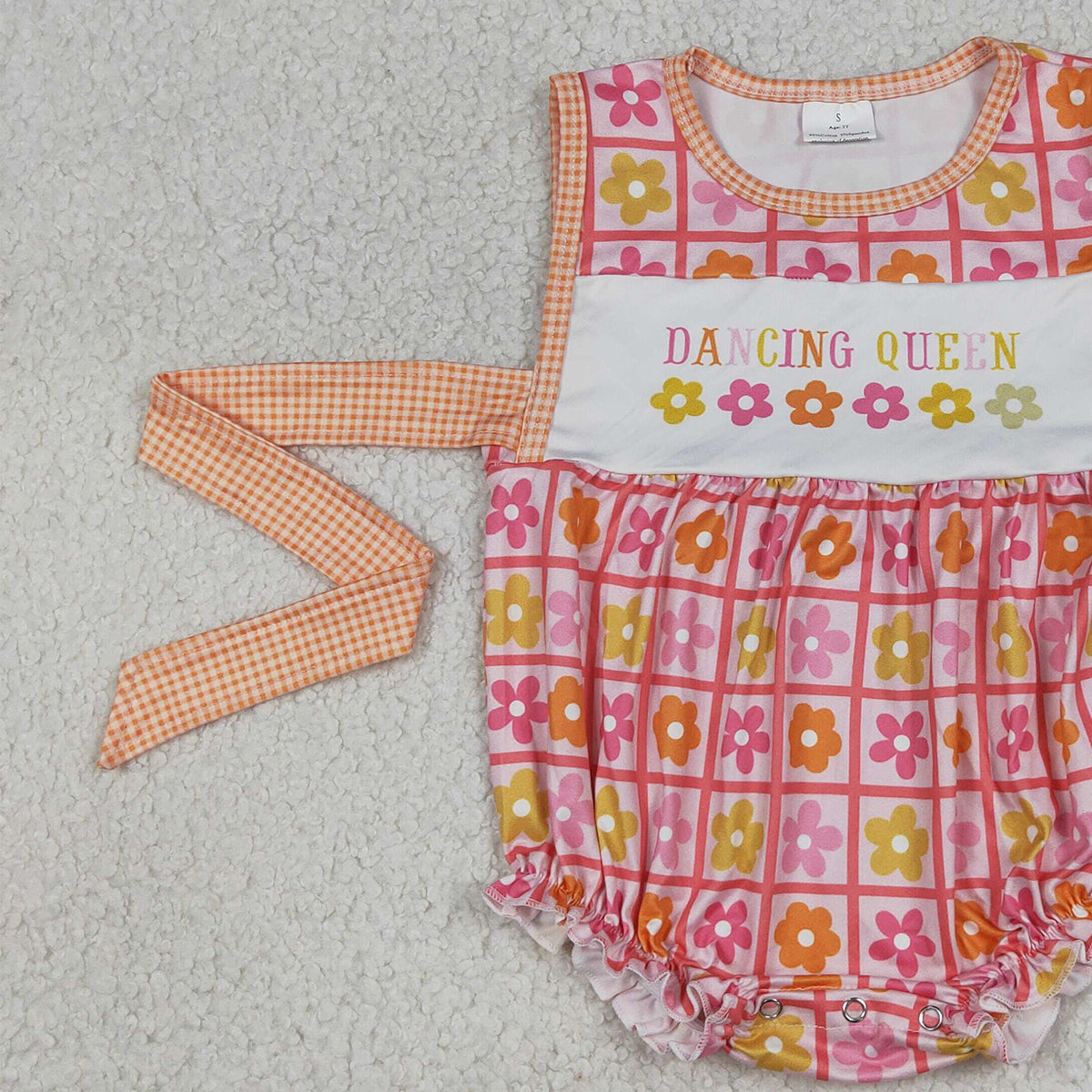 RTS NO MOQ SR4018 Baby Girls Checked Rompers with Ruffle Belt Dancing Queen Print Floral Design Baby Girl's Outfit Rompers for Infants
