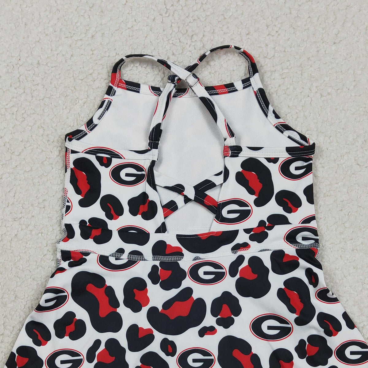 RTS NO MOQ GSD3632 Baby Girls Strap Knee-Length Dress Black Red Leopard Team Yoga Dress