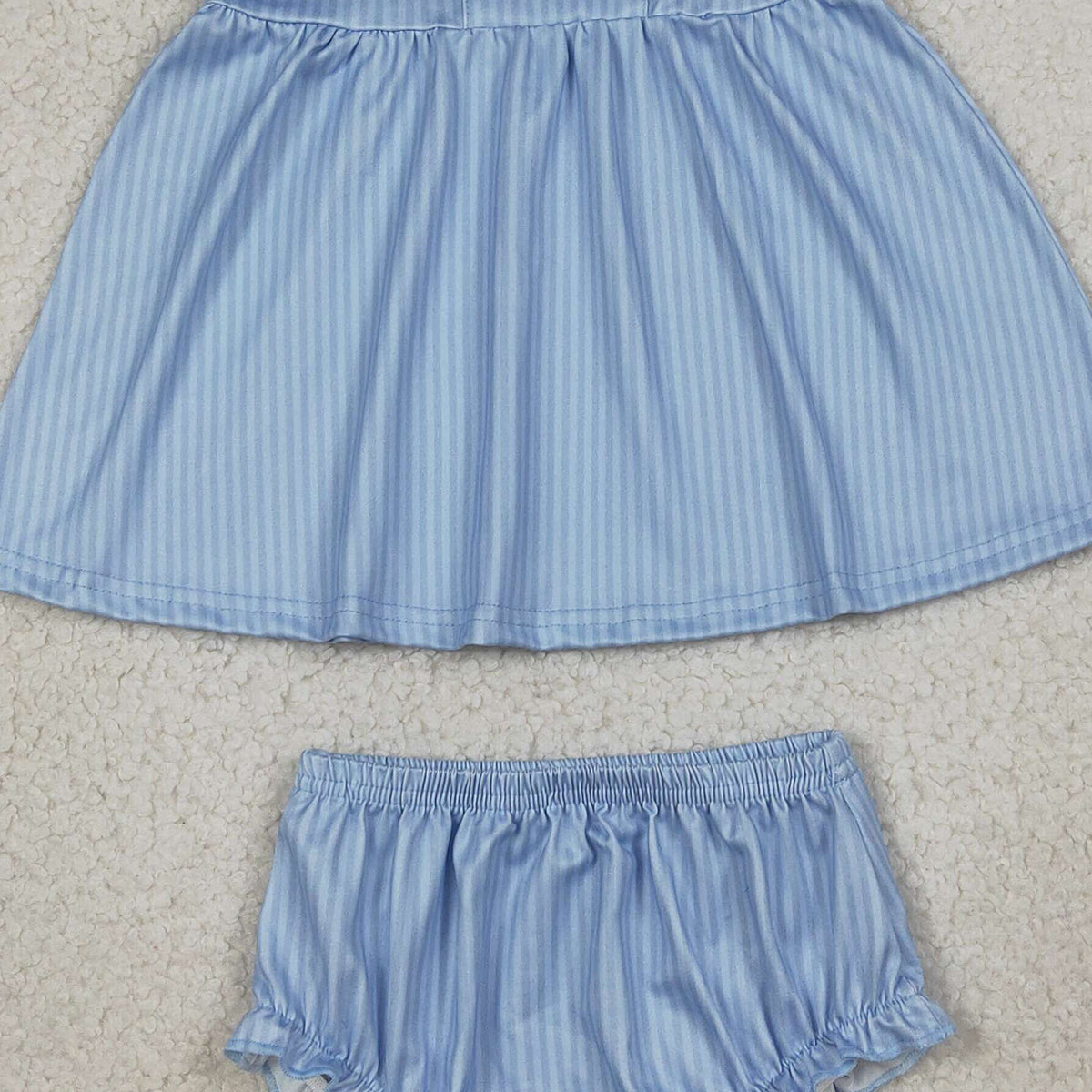 RTS NO MOQ GBO0486 Baby Girls Blue Stripe Tunic Bummies Clothes Sets with Embroidery Bows for Infants