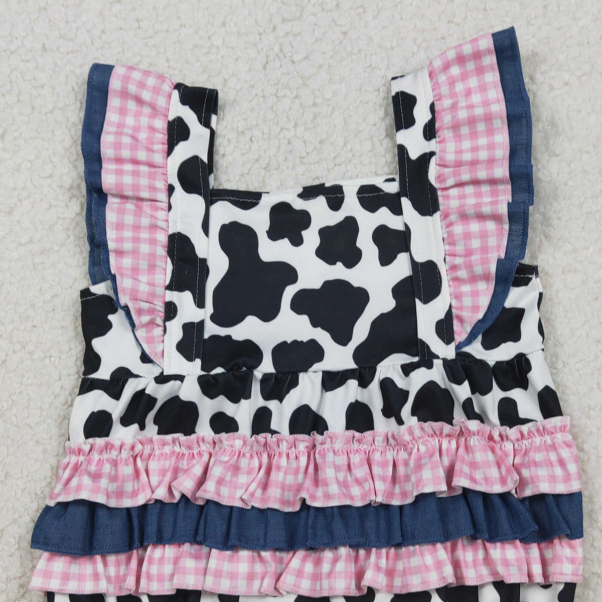 RTS NO MOQ SR3898 Baby Girls Western Cow Print Ruffle Rompers Cute Outfit