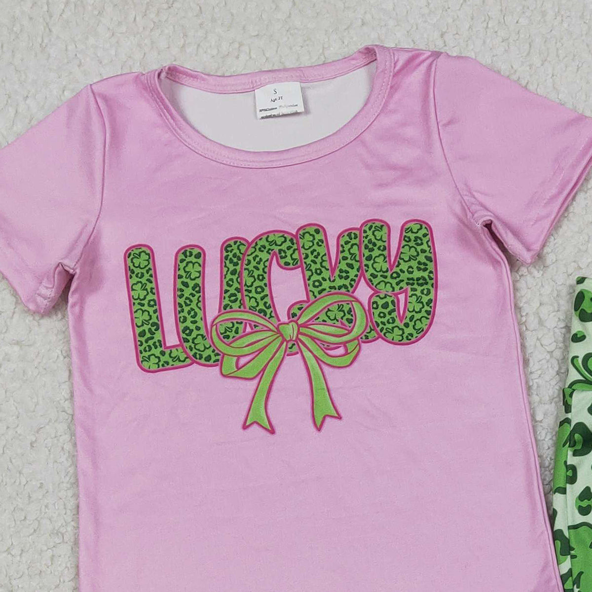 RTS NO MOQ GSPO2104 Baby Girls St. Patrick's Day Outfit Set Clover Bow Lucky Top with Bell Bottom Pants Cute Baby Girl Clothing Set