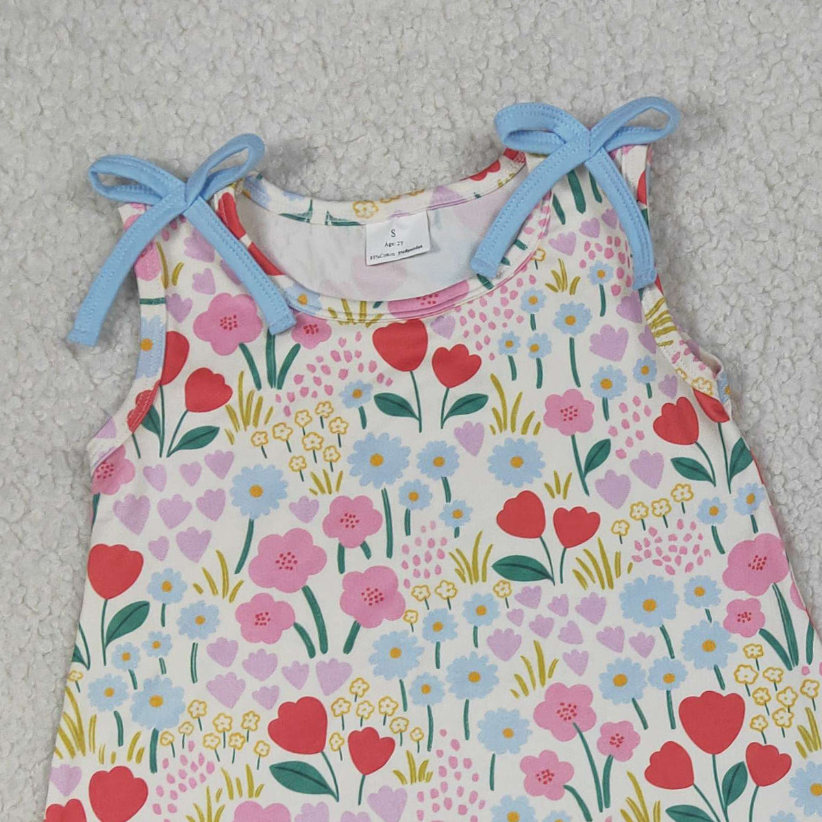 RTS NO MOQ GSSO3390 Baby Girls Sleeveless Colorful Flowers Scallop Tunic Ruffle Shorts Outfit Set Cute Summer Clothing for Infants