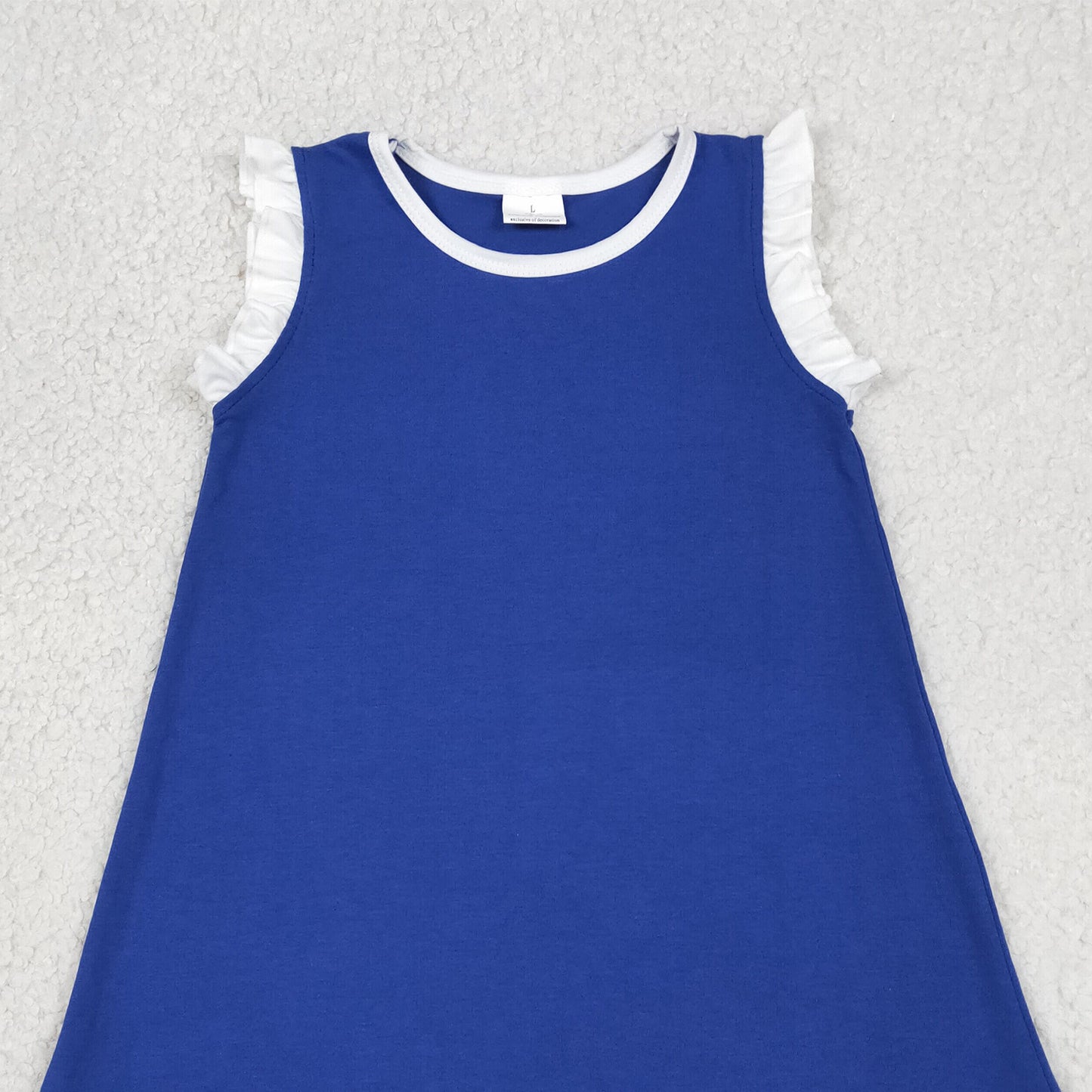 RTS NO MOQ cotton GSD4053 Baby Girls Blue White Scallop Sleeveless Knee Length Dress