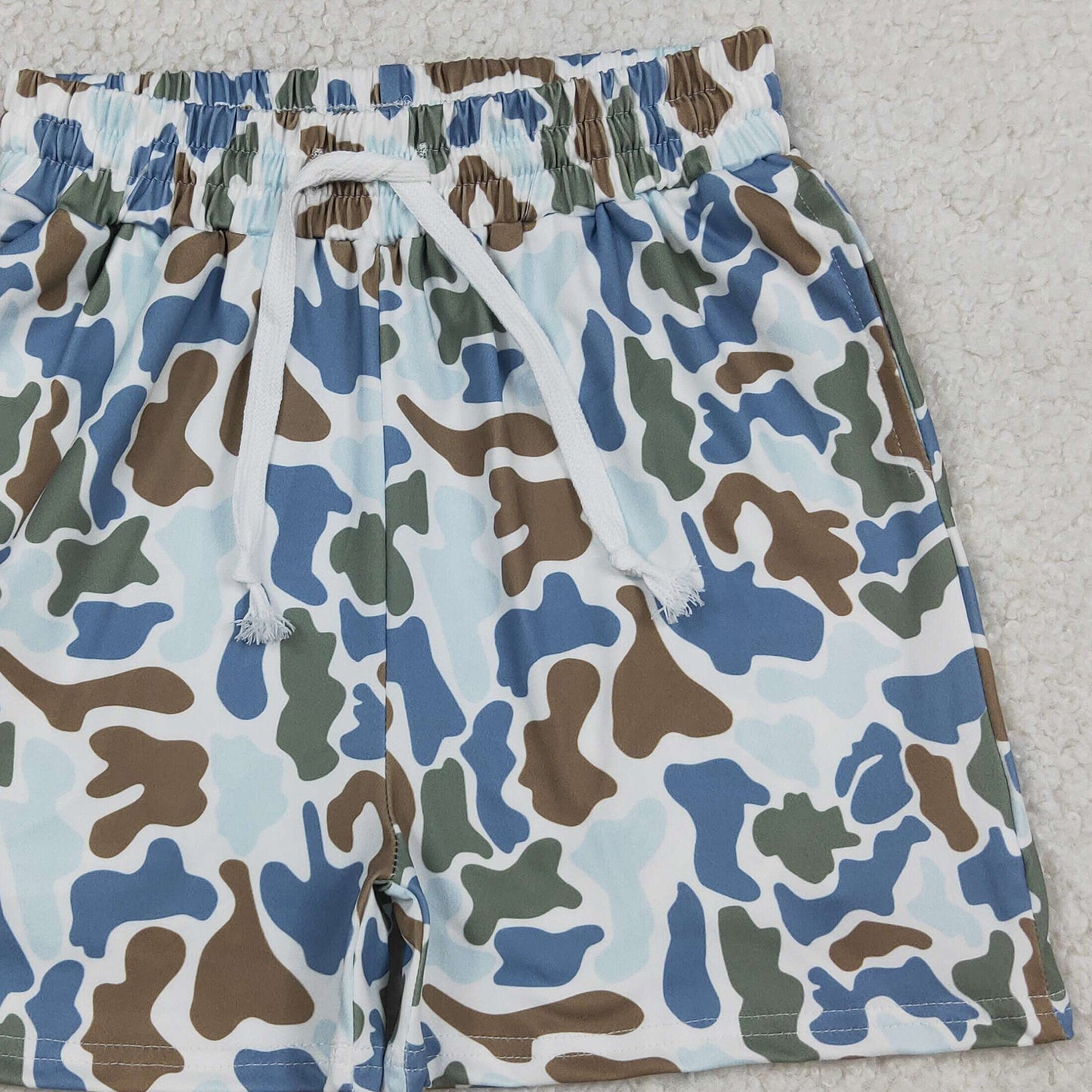 RTS NO MOQ milk silk SS0873 Baby Boys Brown Blue Camo Pockets Shorts Bottom