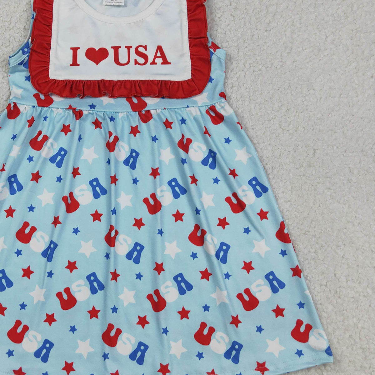 RTS NO MOQ GSD4002 Baby Girls 4th of July Sleeveless I Love USA Stars Knee Length Dresses